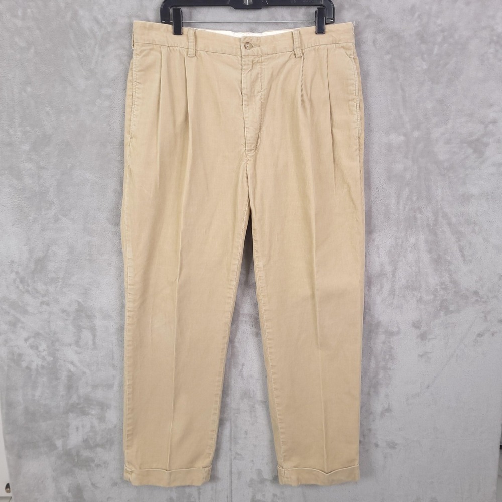 Polo Ralph Lauren Hammond Dress Pants Mens 36x30 Beige Corduroy Pleated Cuffed